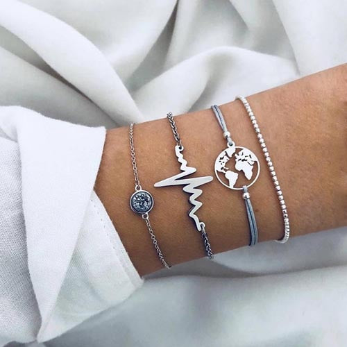 Crazy Feng 2018 Bohemian Marble Stone Beads Bracelet Set For Women Natural Stone Tassel Pendant Bangles Bracelet Femme Jewelry